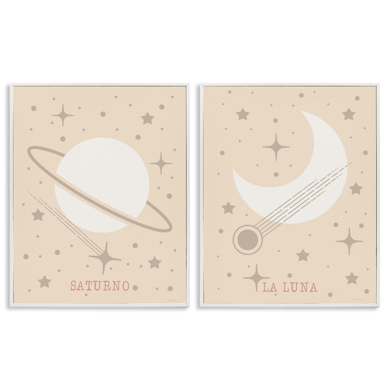 Minimal Saturn & Moon, ensemble de 2 giclées encadrées, design par Daniela Santiago, H 14 po x l 22 po