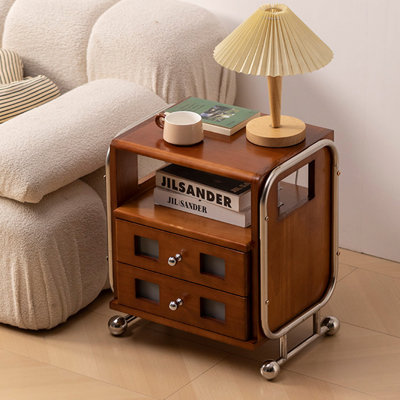 21.65" H x 18.5" W Brown Pine Nightstand with Combined Storage of Double Drawers and Open Compartment, Suitable for Bedside Use in Bedrooms as Well as Storage in Studies and Living Rooms
