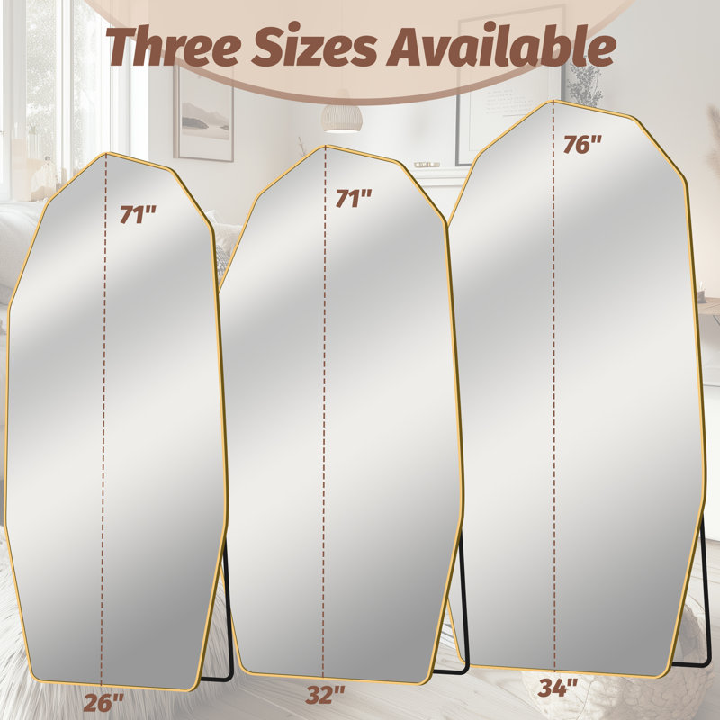 Chic Diamond Floor Mirror, 76" x 34", Gold