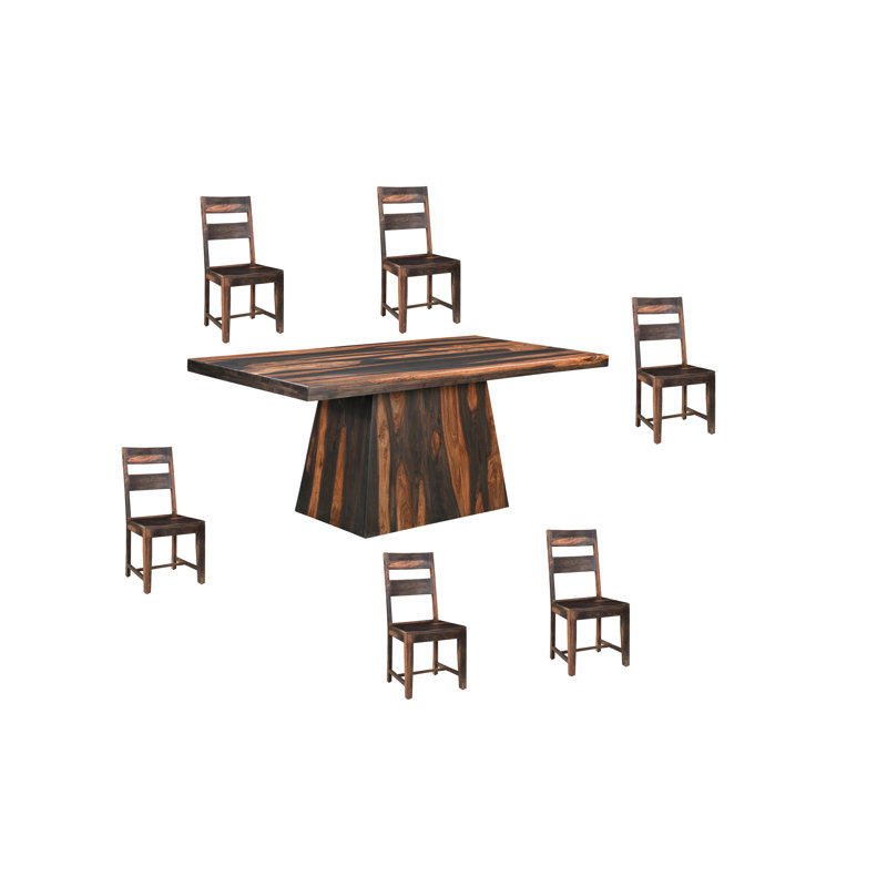 Haleh 6 - Person Solid Wood Top Pedestal Dining Set, Walnut