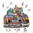 14.8"H Animated Village Town (Moving Train & Tree) - LED, 8 Music, Adapter - Hand-Painted Resin