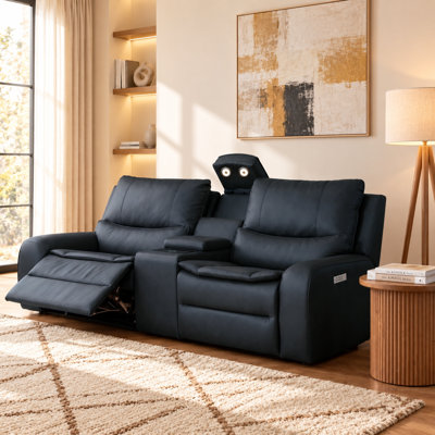 Lorraine 94.5'' Power Faux Leather Reclining Loveseat with Wireless Charging and Center Console