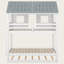 Lit simple superposé simple avec lit gigogne, toit et fenêtre, structure en bois massif avec garde-corps, style maisonnette pour enfants, finition blanche et grise