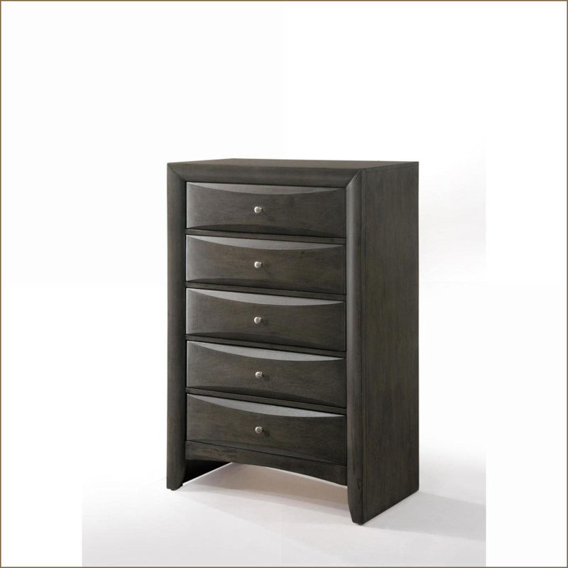 Chests &amp; Wardrobes: 5-Drawer Gray Oak Chest with Dovetail Joinery | Gray | Synthetic Wood, Gray