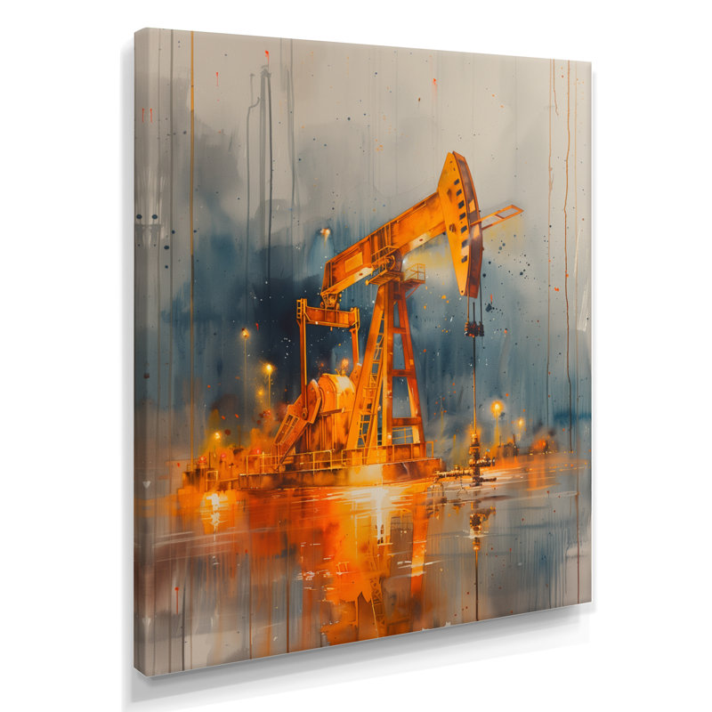 Décoration murale orange, gris, ravitaillement en pétrole II - plateformes / champs de pétrole, Canevas