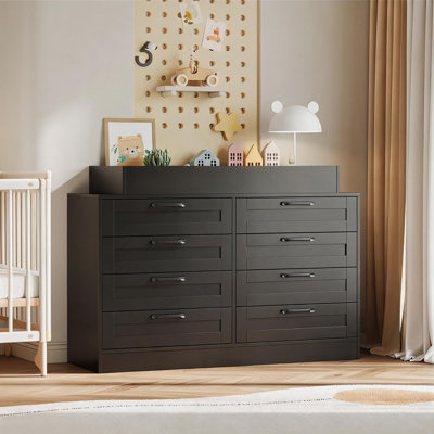 Modern 8 Drawers Wood Dresser with Changing Table Top Versatile Storage No Pad