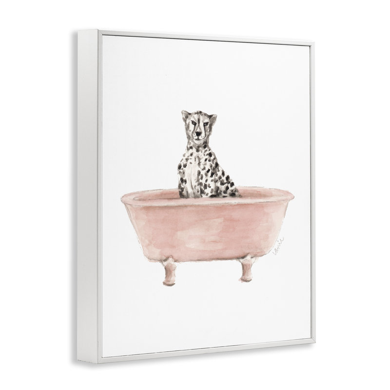 Guépard dans une baignoire rose, estampe numérique, design par Lanie Loreth, Giclée encadrée blanc bord de mer
