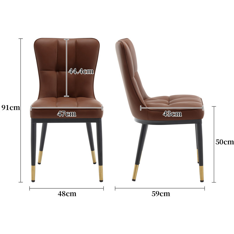 50CM Seat Height Upholstered Dining Chairs With High Back Metal Legs, Brown