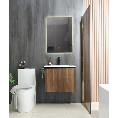 Compartiment de rangement flottant pour meuble-lavabo mural avec porte-serviettes, pratique pour l'organisation de la salle de bain et l'utilisation quotidienne