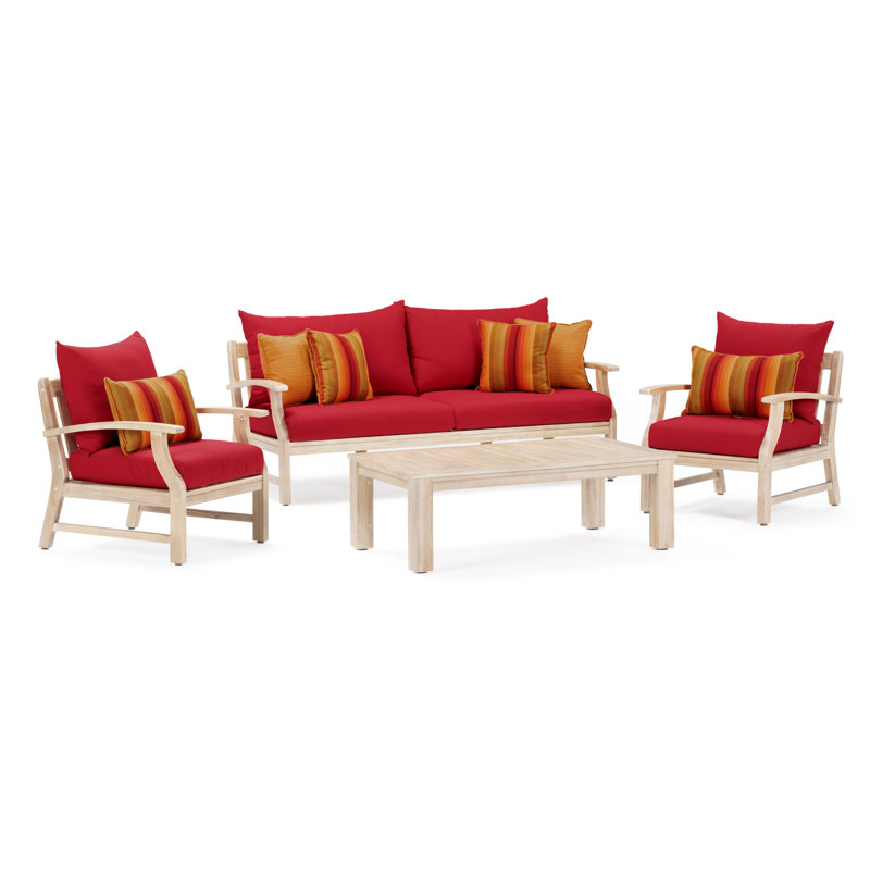 Paulet 4 Piece Sofa Seating Seating Group With Sunbrella Cushion Covers, Canvas Jockey Red Sunbrella® Canvas