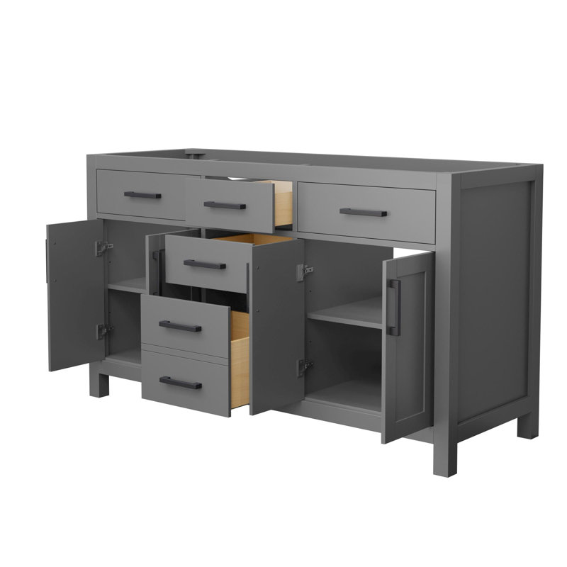Base de meuble-lavabo double autoportant 59 po Beckett, Gris mat / noir mat