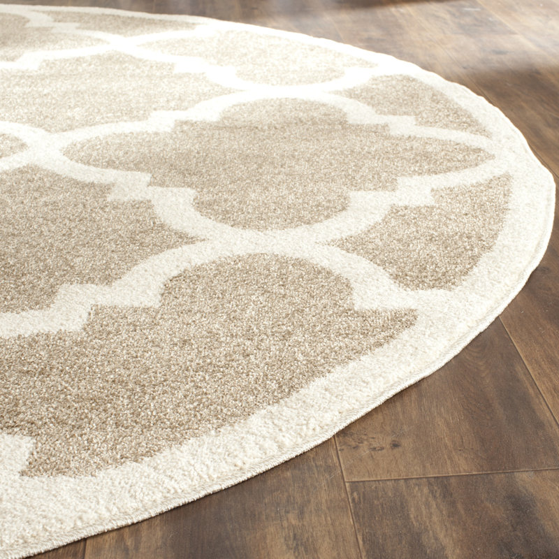 Ammundsen Geometric Wheat / Beige Area Rug, Round 5'