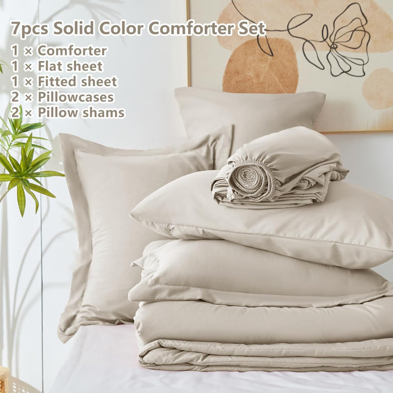 Ensemble d'édredon pour grand lit beige, 7 pièces dans un sac