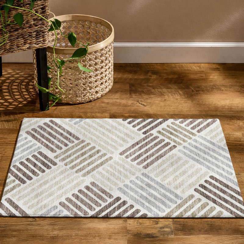 Premium Machine Washable Mayfield AMF2339 Geometric Rug, Ivory, 2'6" x 3'10"