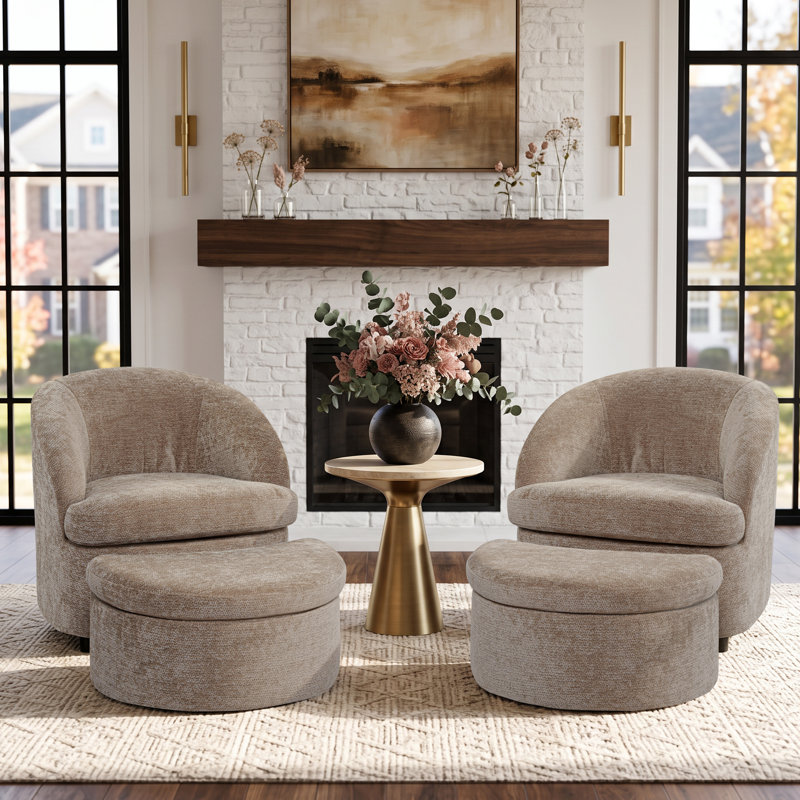 Fauteuil demi-tonneau avec repose-pieds en chenille Premium, Brown