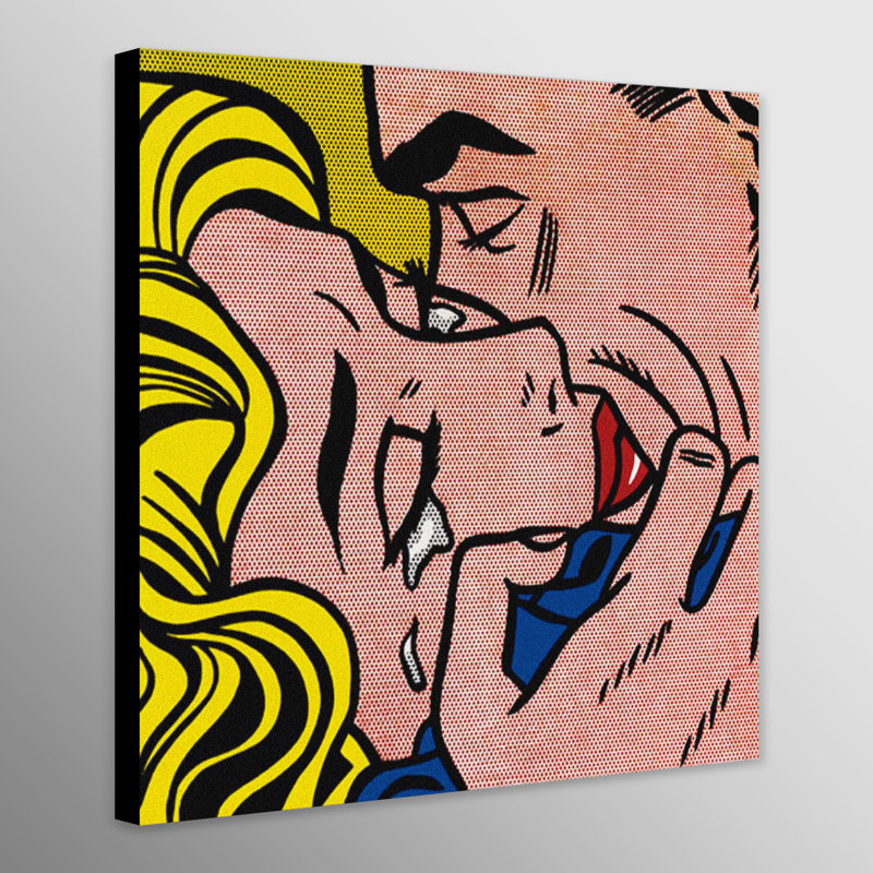 Kiss V by Roy Lichtenstein - Print on Canvas, 97cm H x 97cm W x 4cm D