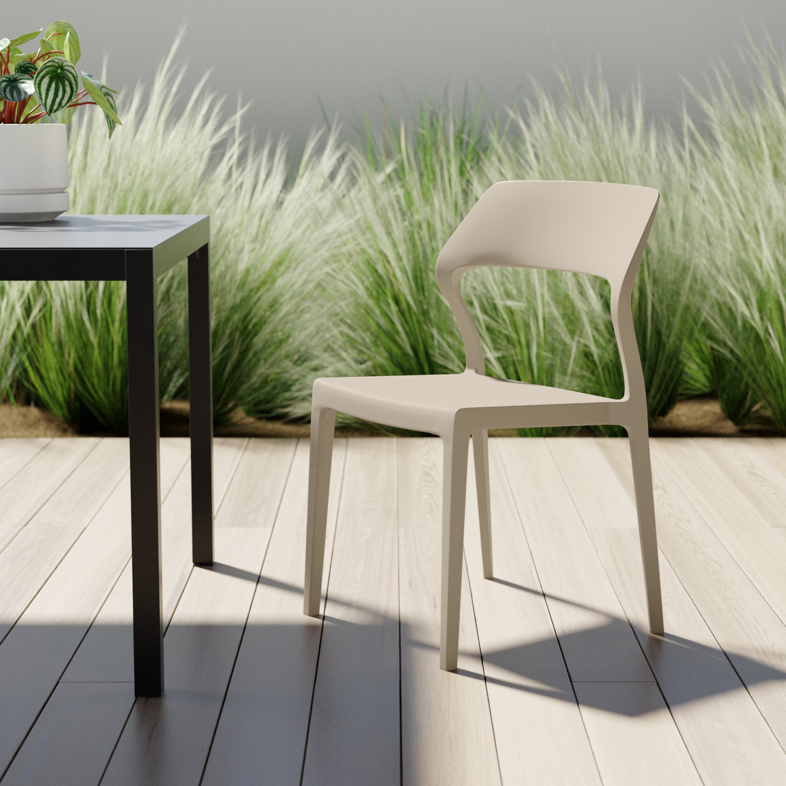 Farrah Stacking Patio Dining Side Chair, Taupe