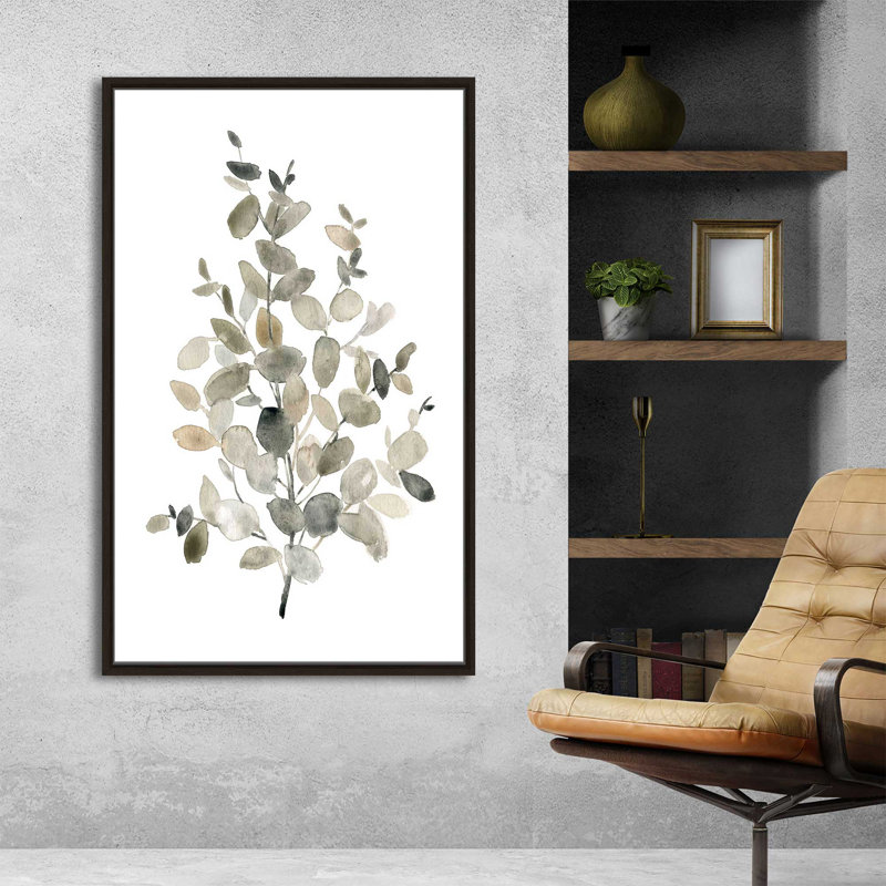 " Neutral Eucalyptus II " Painting Print, 39.5" W x 63.5" H, Brown Framed