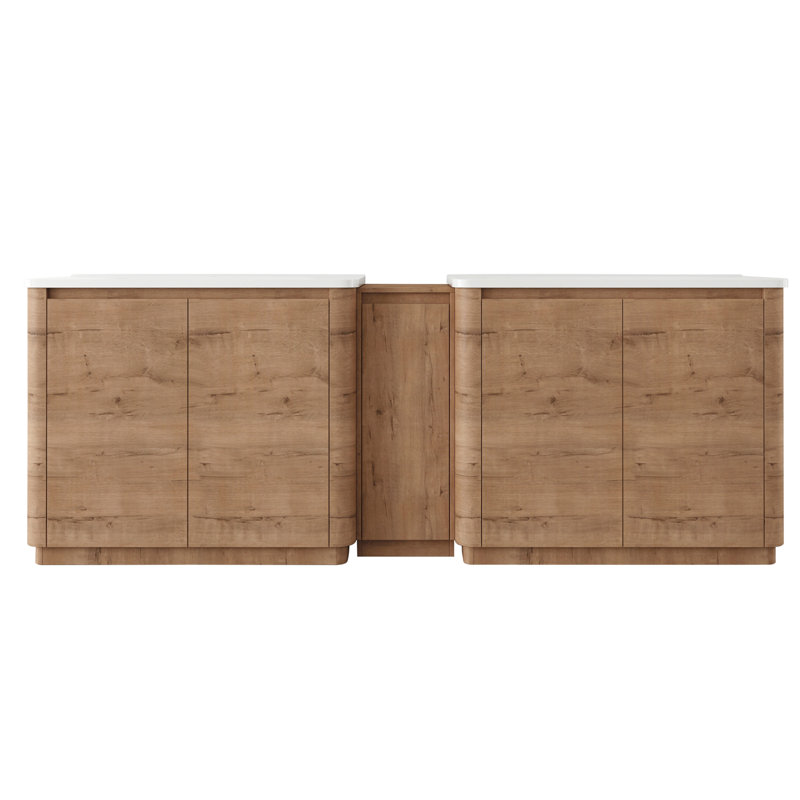92'' Freestanding Bathroom Vanity With White Ceramic Sink, And 1-Small Storage Cabinet, Soft-Close Door, Imitative Oak, KD-Packing, Plywood