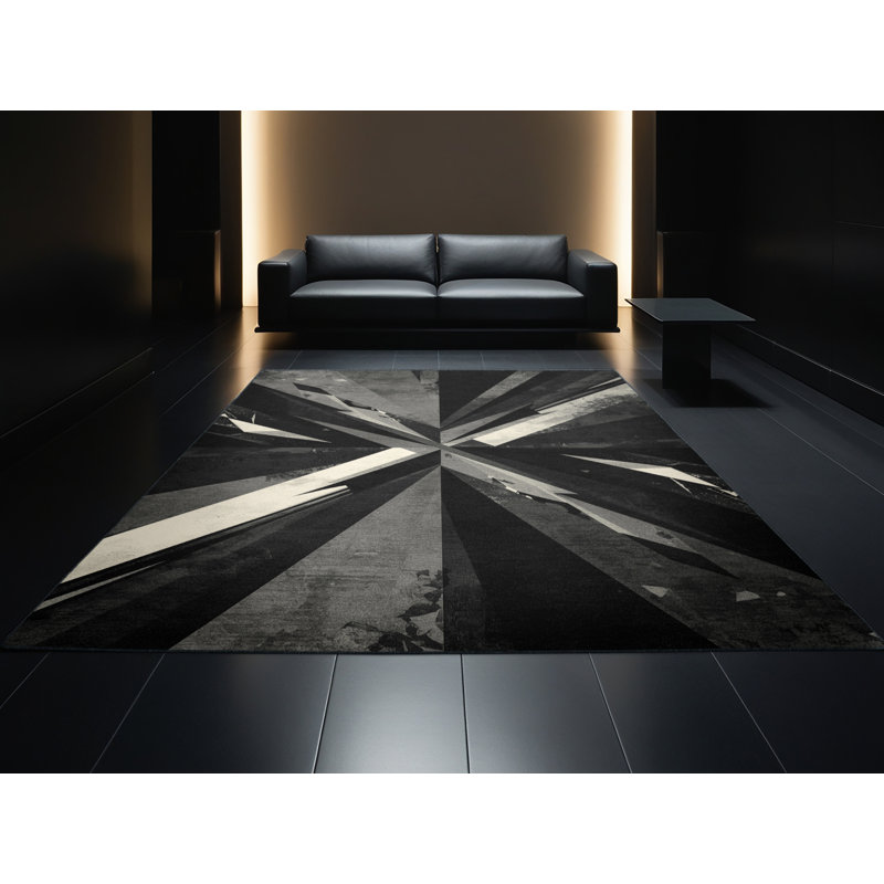 Soft Plush Arce Cutlass Duel Modern & Contemporary Abstract Area Rug in Gray – Black Binding, 4x6