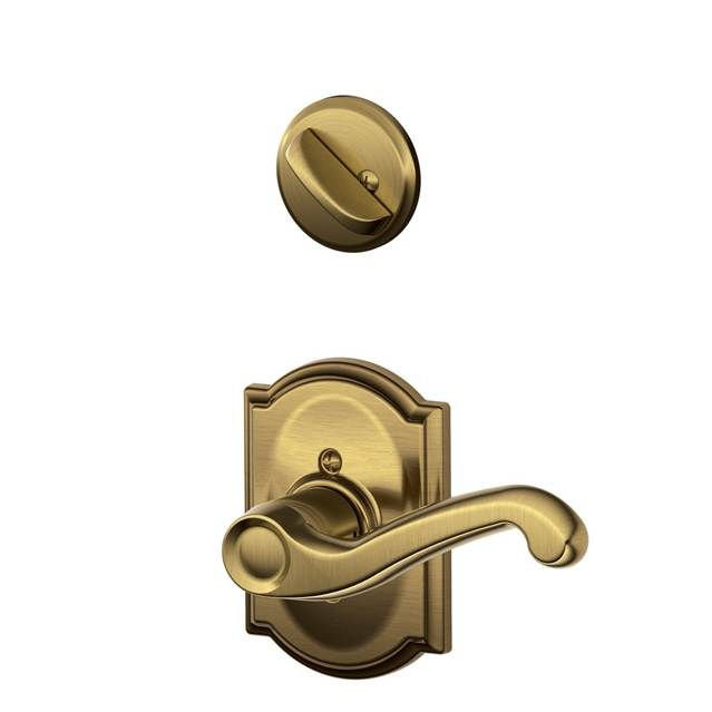 Flair Interior Lever and Single Cylinder Deadbolt Thumbturn Set (Exterior Portion Sold Separately), Right, Antique Brass