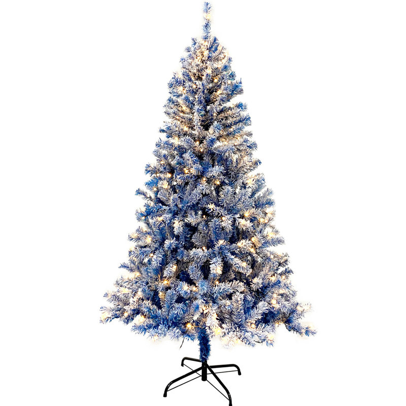 Arbre de Noël à charnière 6 pi - bleu, 750 branches, lumières chaudes