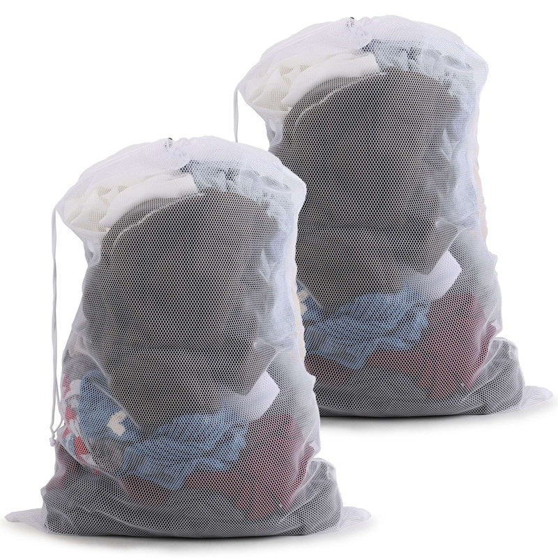 2Pcs Sac à linge en filet robuste avec fermeture à cordon