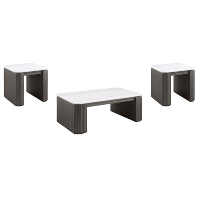 Haroutyun 3-Piece Rectangular Marble Top Coffee And End Table Set Charcoal