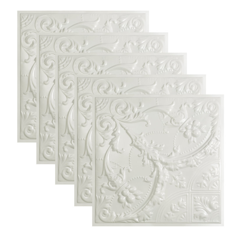 Dalle de plafond 2 pi x 2 pi en étain Great Lakes Saginaw (paquet de 5), Blanc brillant