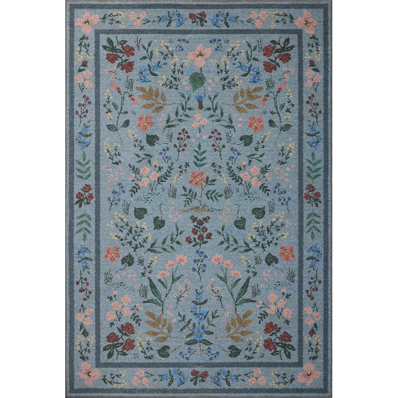 Rifle Paper Co. x Loloi Wildwood Blue Area Rug, Rectangle 5' x 7'6", Blue