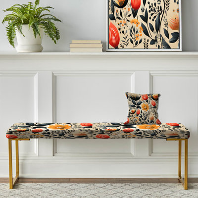Motif floral jaune rétro Nostalgia - banc rembourré floral doré