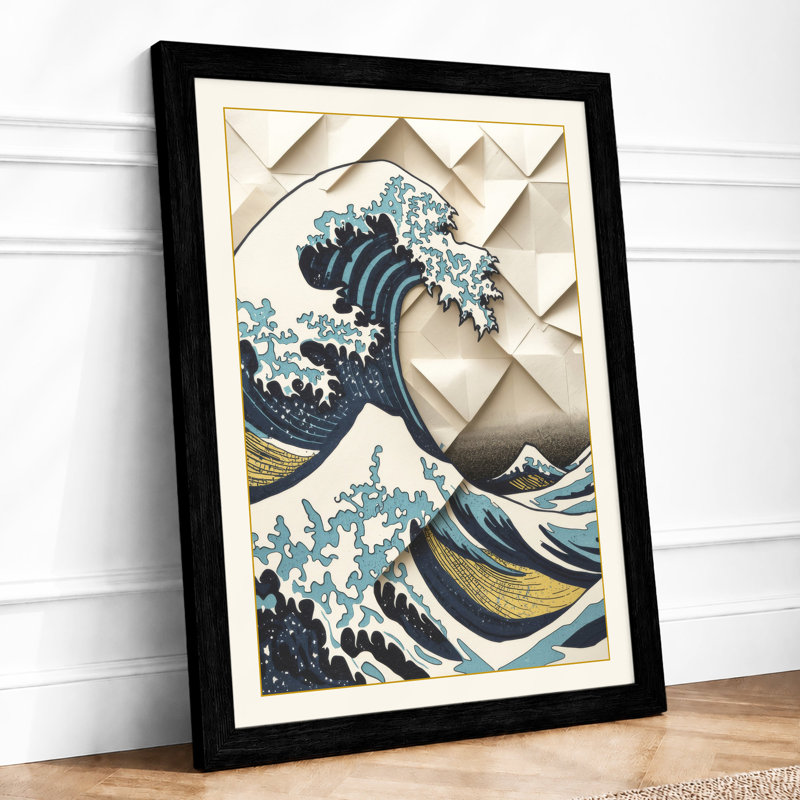 Wave And Geometry Japandi - Print, A2 - 59.4 x 42.0 cm, Black