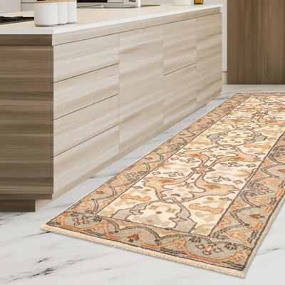 Tapis de couloir en laine noué à la main de conception unique noué à la main New Age 2 pi 8 po x 7 pi 11 po Tapis décoratif beige/gris clair