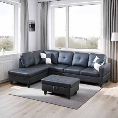Faux Leather L-Shaped Sectional Left Hand Facing