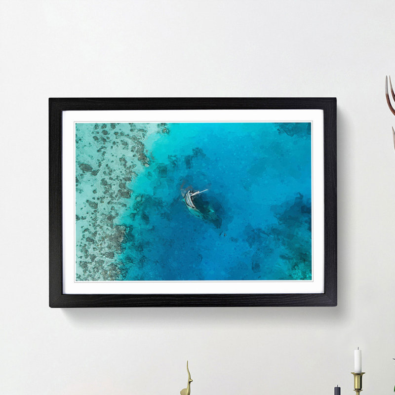Shipwreck in the Maldives - Picture Frame Graphic Art Print, 40cm H x 60cm W x 2cm D, Black