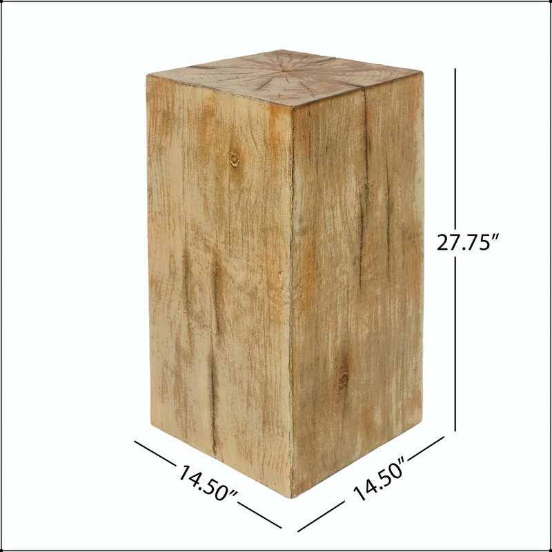 Wood-Look Square-Column MGO End Table - 33.75" H, Natural, 27.75" H x 14.5" W x 14.5" D, Natural