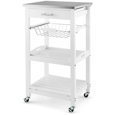 Chariot pour îlot de cuisine Wildon Home®, chariot de service avec rangement et plateau en acier inoxydable