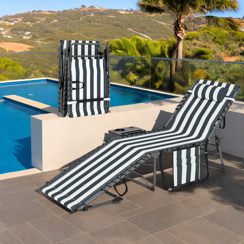 Compact Steel Patio Chaise Lounges, Adjustable Gray Folding Chair For Outdoor