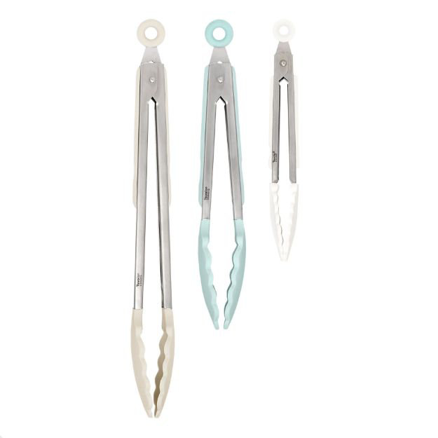 Elements Tongs S/3 9" 9" 12" Silicone, Cotton/Blue Haze/Oatmeal
