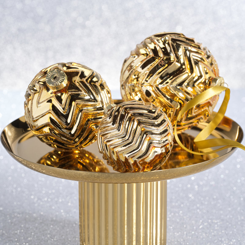 Ensemble de 6 boules en verre à chevrons métalliques Trieste, H 4 po x l 4 po x P 4 po, Or