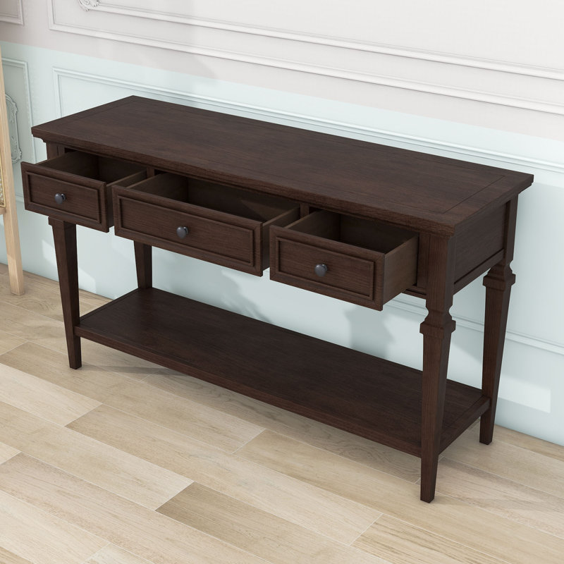 Junior Retro Console Table with Drawers & Open Bottom Shelf, Espresso