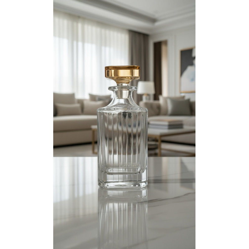 Bouteille carrée avec couvercle en ambre