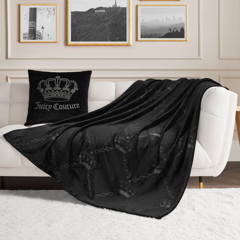 Juicy Couture Embossed Plush Throw Blanket, Embossed Diagonal Logo