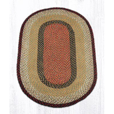  Burgundy & Mustard Oval Braided Rug – Handcrafted Jute, Rustic Farmhouse Style Rug for Entryway or Kitchen