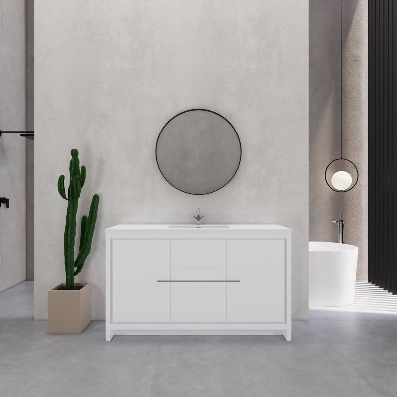 60" Single Sink Bathroom Vanity Set, Gloss White