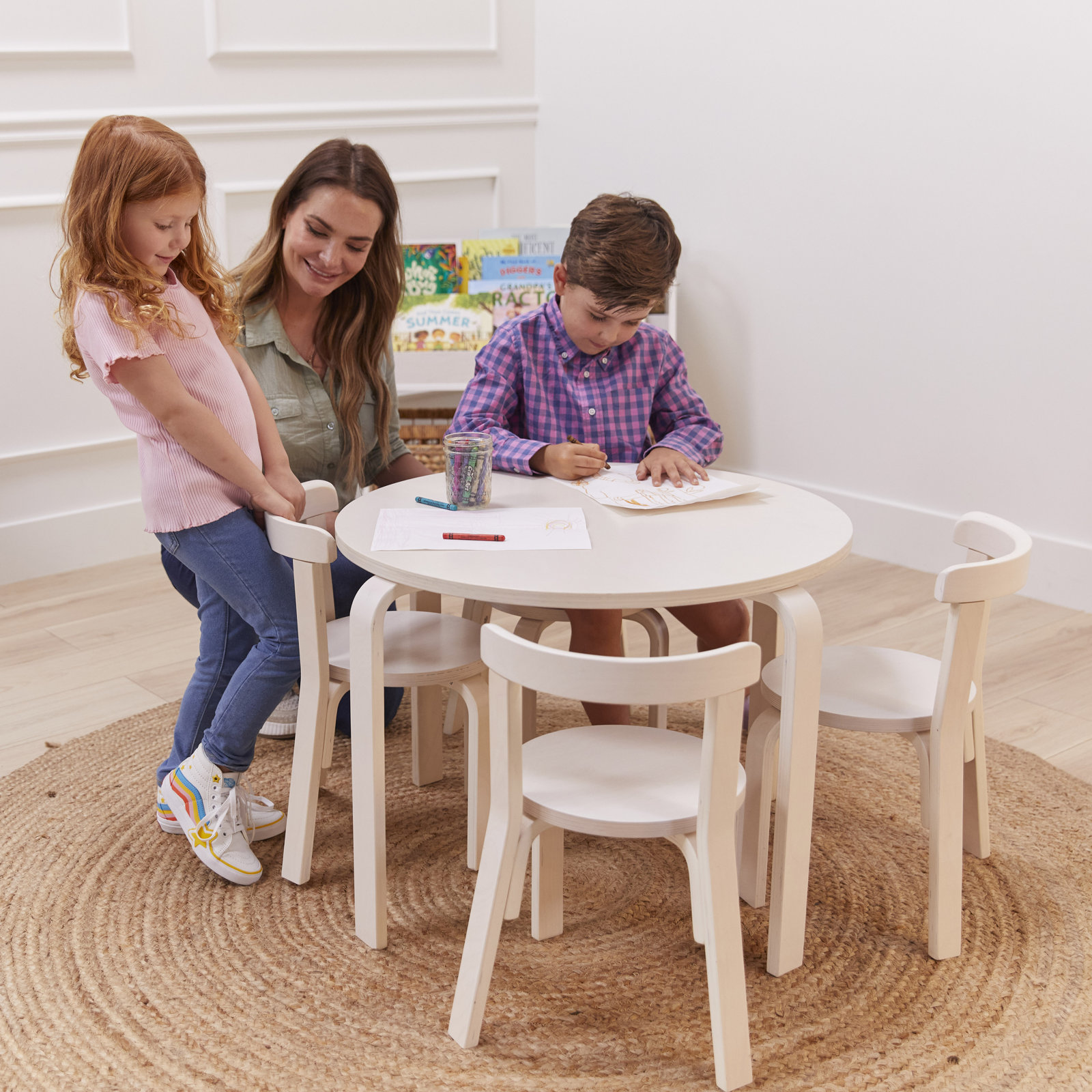 Bentwood Kids Table and Chair Set, White Wash