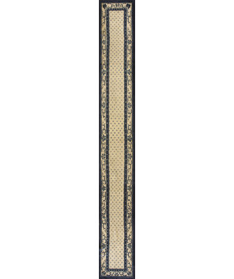 Antique Peking Hallway Runner Wool Blue Navy, Ivory Beige Cream White Rug