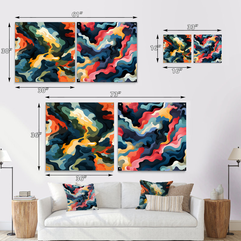 Coriena - Ensemble de 2 peintures murales abstraites en acrylique, H 16 po x l 33 po