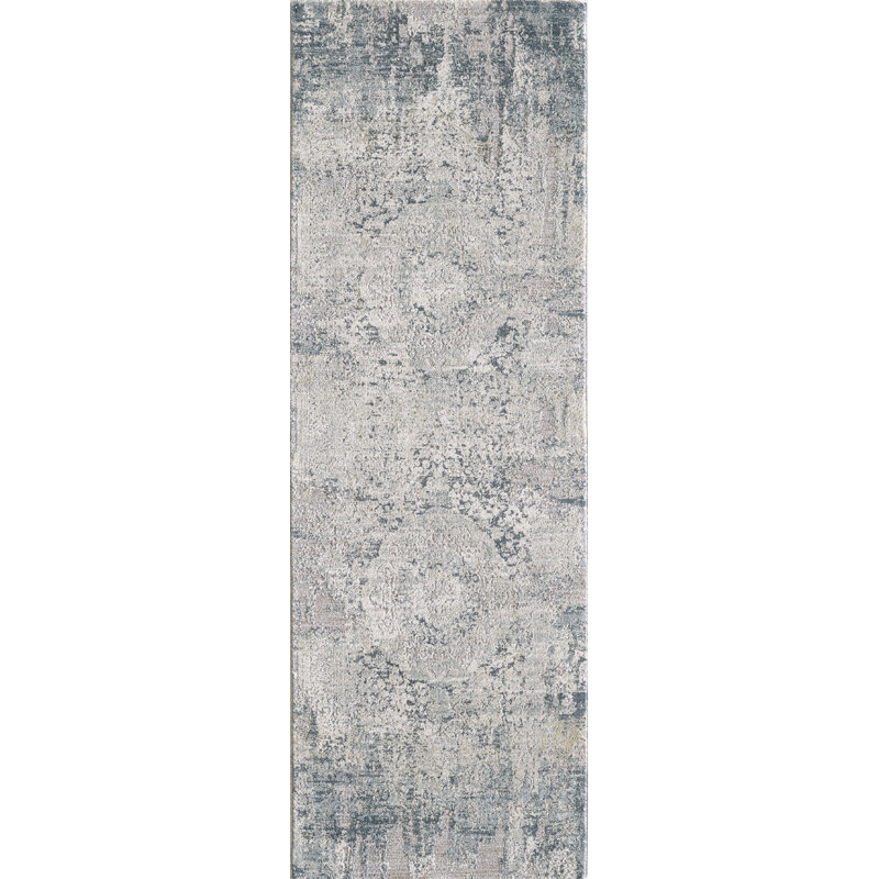 Peyton Medallion Machine Woven Performance Area Rug - Grey/Blue - 2'6" x 7'6" Runner, 2'6" x 7'6" Runner, Grey/Blue