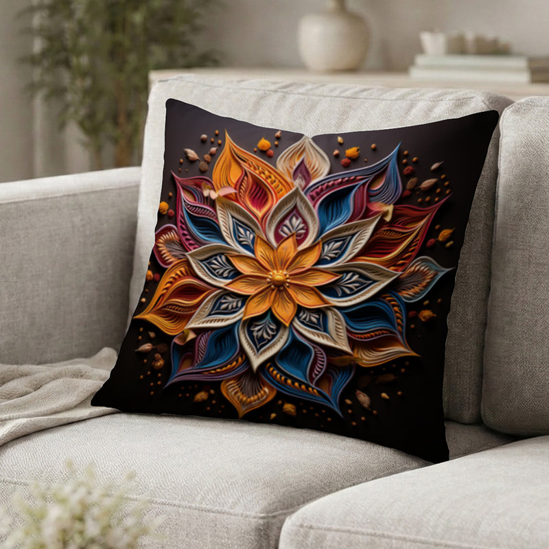 Coussin Hinduism Rangoli Whispers, H 18 po x l 18 po